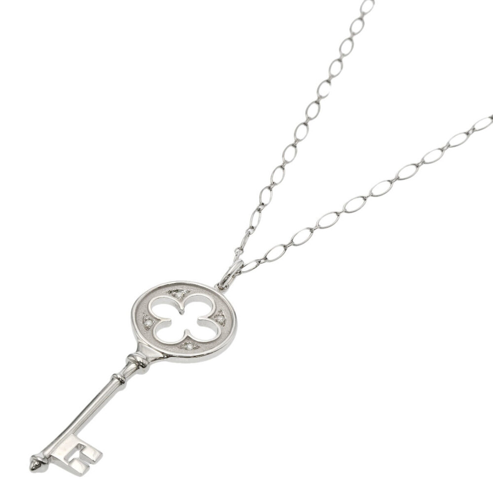 Tiffany & Co. Clover Key Diamond Necklace, 18K White Gold, Women's.